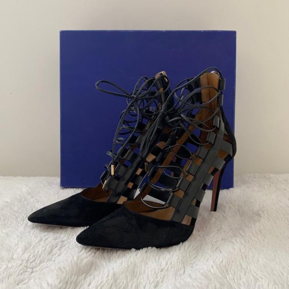 Aquazzura Black Suede Cutout Accent Pumps Boots / Booties